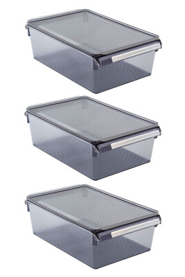 Kapaklı Buzdolabı Içi Organizer Dolap Içi Düzenleyici Saklama Kabı325*205*100Mm Şeffaf Siyah 3 Lü - 1