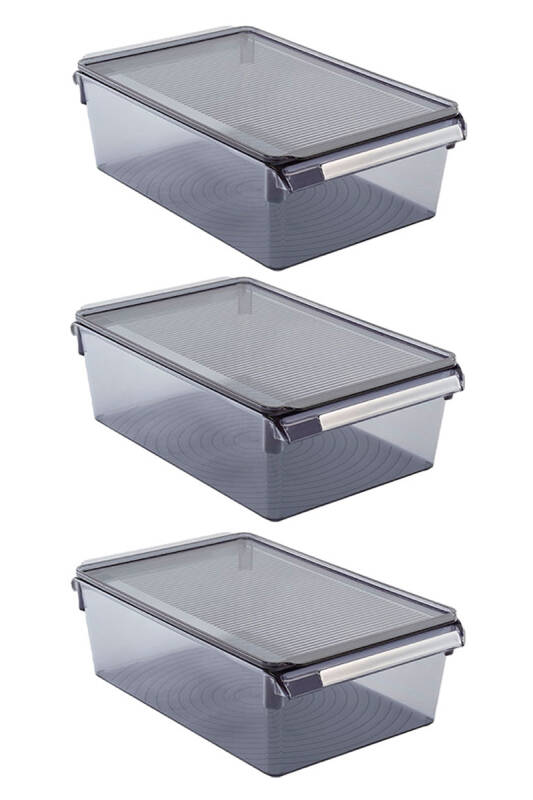 Kapaklı Buzdolabı Içi Organizer Dolap Içi Düzenleyici Saklama Kabı325*205*100Mm Şeffaf Siyah 3 Lü - 1