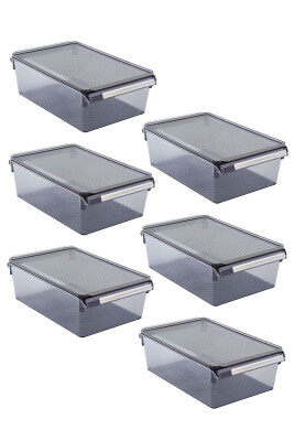 Kapaklı Buzdolabı Içi Organizer Dolap Içi Düzenleyici Saklama Kabı 325*205*100Mm Şefffaf Siyah 6Lı - 1