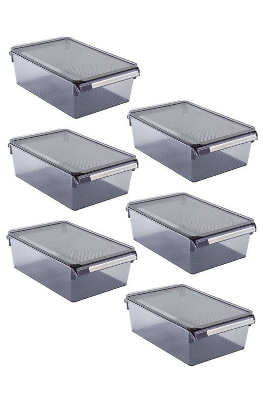 Kapaklı Buzdolabı Içi Organizer Dolap Içi Düzenleyici Saklama Kabı 325*205*100Mm Şefffaf Siyah 6Lı - 1