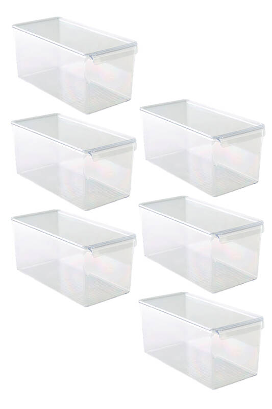 Kapaklı Buzdolabı Içi Organizer Dolap Içi Düzenleyici Saklama Kabı 165*355*160Mm Şeffaf 6 Lı - 1