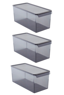 Kapaklı Buzdolabı Ve Dolap Içi Mutfak Banyo Düzenleyici 165*355*160Mm Şeffaf Siyah 3Lü - Primanova