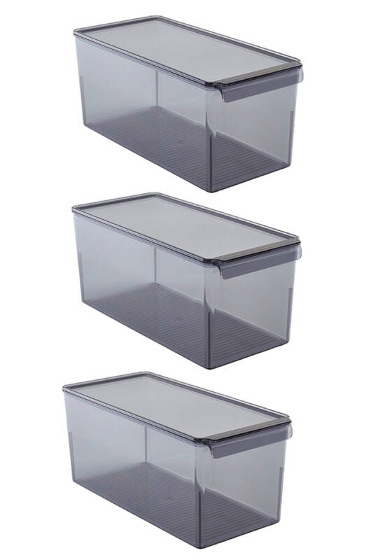 Kapaklı Buzdolabı Ve Dolap Içi Mutfak Banyo Düzenleyici 165*355*160Mm Şeffaf Siyah 3Lü - 1