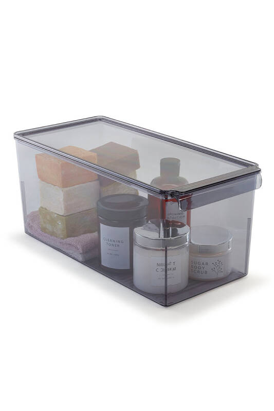 Kapaklı Buzdolabı Ve Dolap Içi Mutfak Banyo Düzenleyici 165*355*160Mm Şeffaf Siyah 3Lü - 5