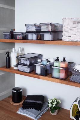 Kapaklı Buzdolabı Ve Dolap Içi Mutfak Banyo Düzenleyici 165*355*160Mm Şeffaf Siyah 3Lü - 8