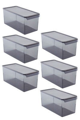 Kapaklı Buzdolabı Ve Dolap Içi Mutfak Banyo Düzenleyici 165*355*160Mm Şeffaf Siyah 6Lı - Primanova