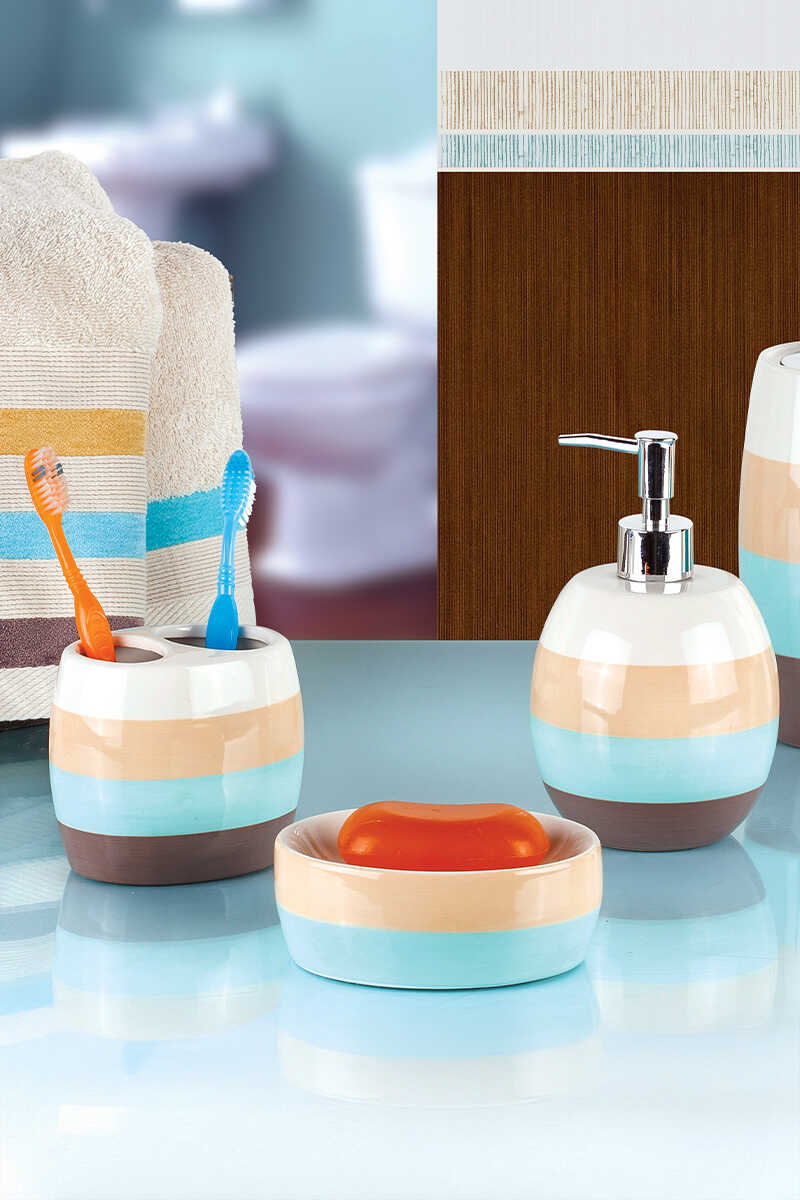 Katy 3'lü Banyo Seti - Mavi & Bej