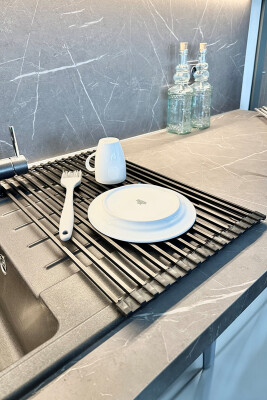 Lavabo Üstü Katlanabilen Bulaşıklık Paslanmaz Aluminyum - Siyah - 1