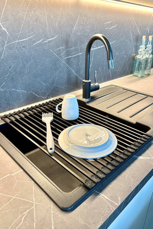 Lavabo Üstü Katlanabilen Bulaşıklık Paslanmaz Aluminyum - Siyah - 2