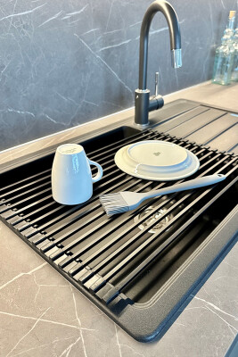 Lavabo Üstü Katlanabilen Bulaşıklık Paslanmaz Aluminyum - Siyah - 6