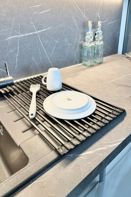 Lavabo Üstü Katlanabilen Bulaşıklık Paslanmaz Aluminyum - Siyah - Primanova