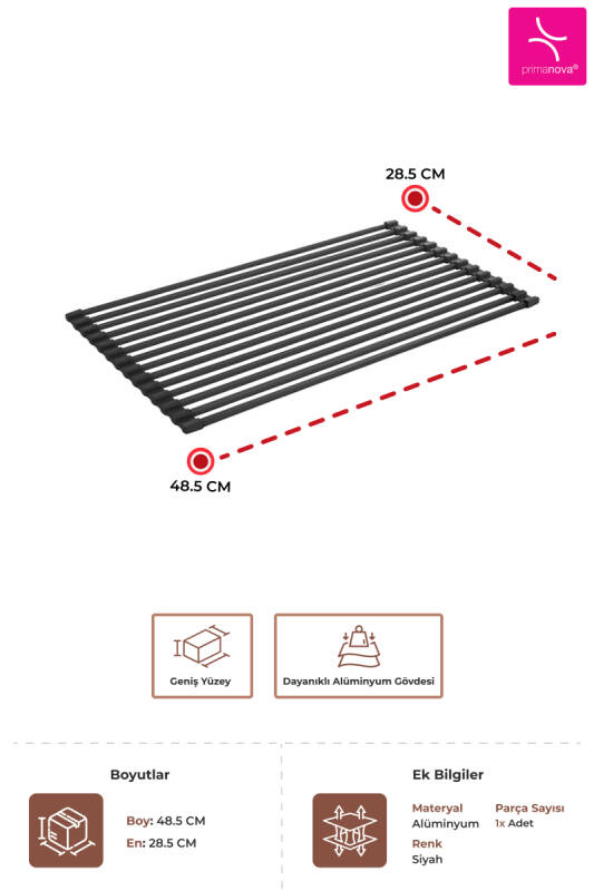 Lavabo Üstü Katlanabilen Bulaşıklık Paslanmaz Aluminyum - Siyah - 3