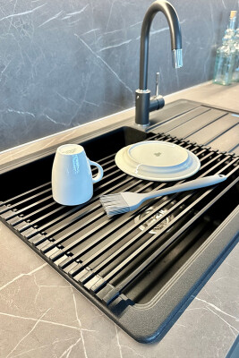 Lavabo Üstü Katlanabilen Bulaşıklık Paslanmaz Aluminyum - Siyah - 4