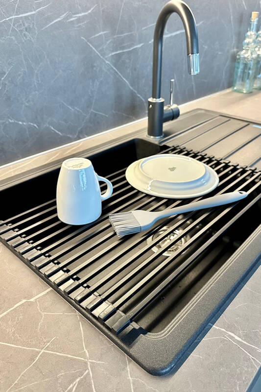 Lavabo Üstü Katlanabilen Bulaşıklık Paslanmaz Aluminyum - Siyah - 4