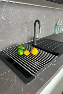 Lavabo Üstü Katlanabilen Bulaşıklık Paslanmaz Aluminyum - Gri - 1