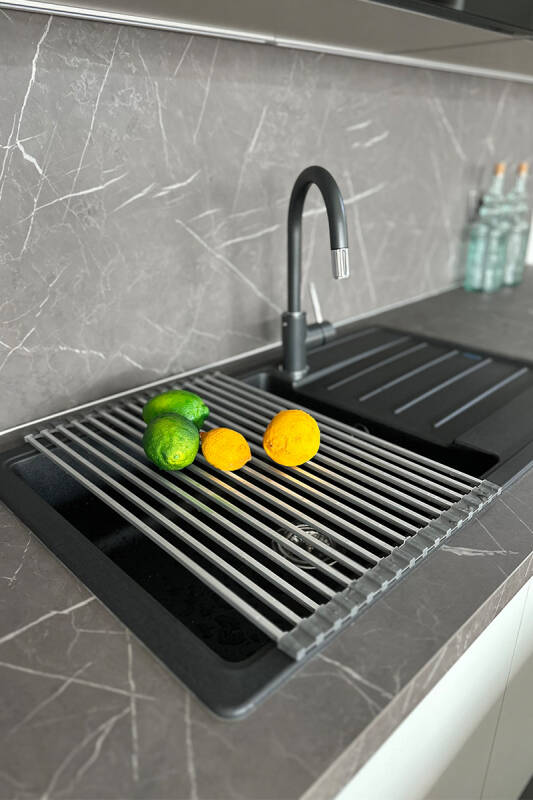 Lavabo Üstü Katlanabilen Bulaşıklık Paslanmaz Aluminyum - Gri - 1