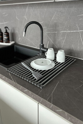 Lavabo Üstü Katlanabilen Bulaşıklık Paslanmaz Aluminyum - Gri - 2