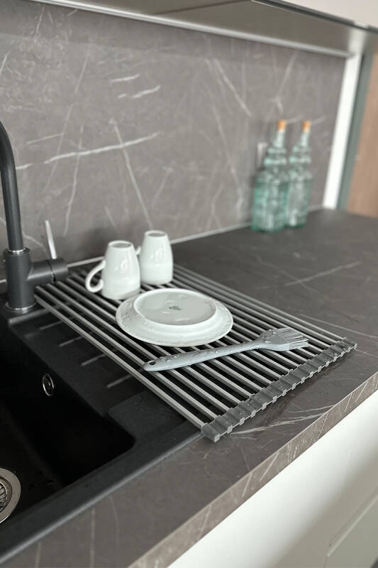 Lavabo Üstü Katlanabilen Bulaşıklık Paslanmaz Aluminyum - Gri - 4