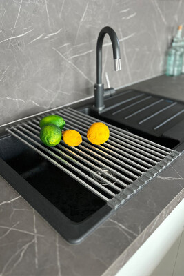 Lavabo Üstü Katlanabilen Bulaşıklık Paslanmaz Aluminyum - Gri - 1