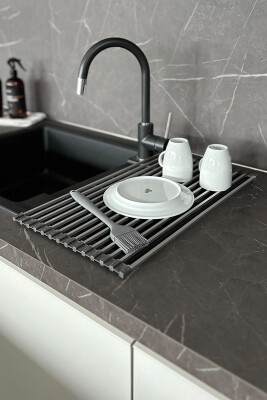 Lavabo Üstü Katlanabilen Bulaşıklık Paslanmaz Aluminyum - Gri - 2