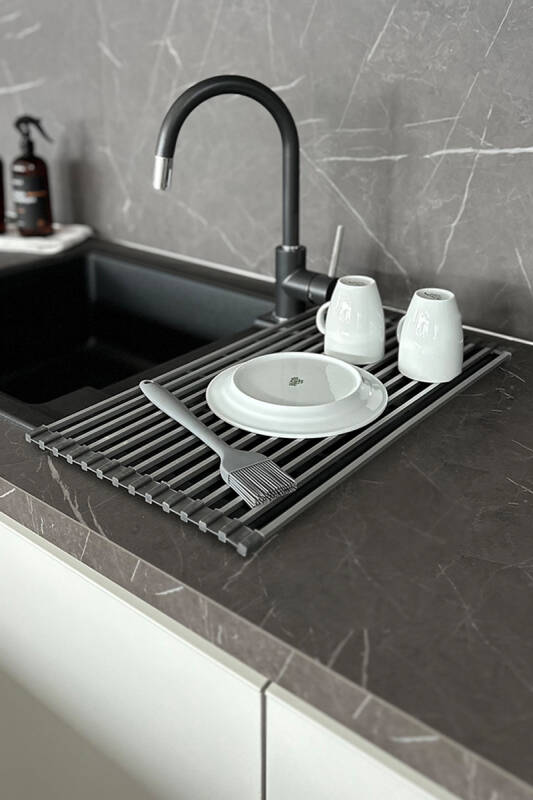 Lavabo Üstü Katlanabilen Bulaşıklık Paslanmaz Aluminyum - Gri - 2