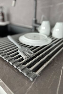 Lavabo Üstü Katlanabilen Bulaşıklık Paslanmaz Aluminyum - Gri - 4