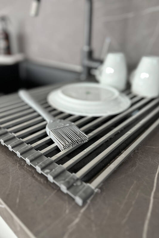 Lavabo Üstü Katlanabilen Bulaşıklık Paslanmaz Aluminyum - Gri - 4