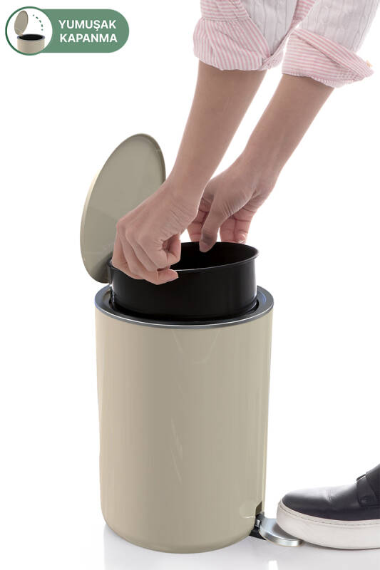 Lenox 5 Lt Pedallı Banyo Mutfak Ofis Çöp Kovası - Bej - 3