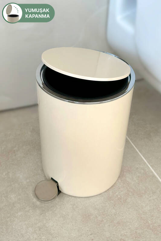 Lenox 5 Lt Pedallı Banyo Mutfak Ofis Çöp Kovası - Bej - 5