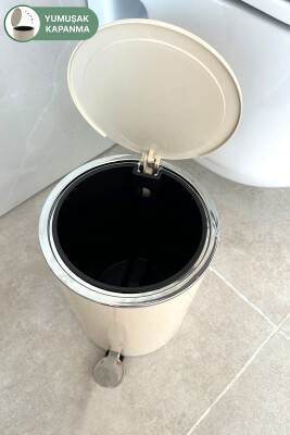 Lenox 5 Lt Pedallı Banyo Mutfak Ofis Çöp Kovası - Bej - 6