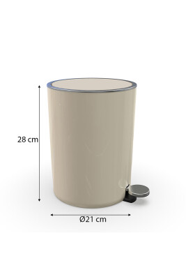 Lenox 5 Lt Pedallı Banyo Mutfak Ofis Çöp Kovası - Bej - 7