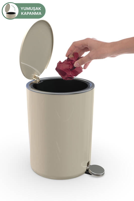 Lenox 5 LT Pedallı Banyo Mutfak Ofis Çöp Kovası - Bej - 3