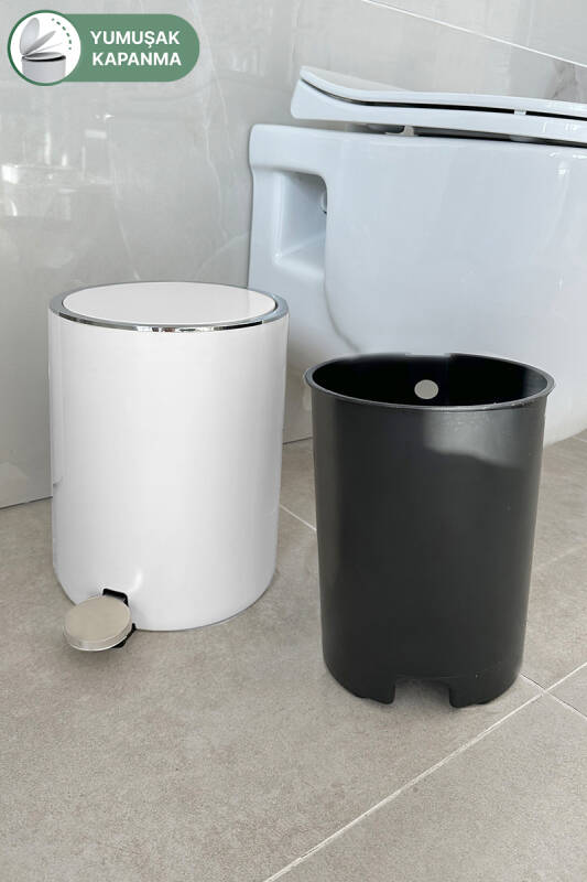 Lenox 5 Lt Pedallı Banyo Mutfak Ofis Çöp Kovası Beyaz - 2