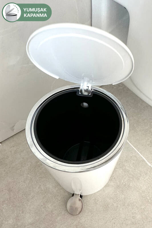 Lenox 5 Lt Pedallı Banyo Mutfak Ofis Çöp Kovası Beyaz - 6