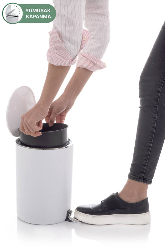 Lenox 5 LT Pedallı Banyo Mutfak Ofis Çöp Kovası - Beyaz - 2