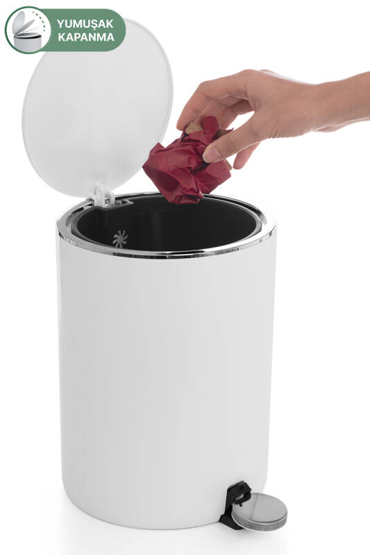 Lenox 5 LT Pedallı Banyo Mutfak Ofis Çöp Kovası - Beyaz - 3
