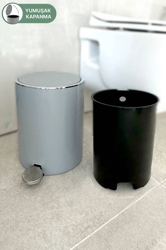 Lenox 5 Lt Pedallı Banyo Mutfak Çöp Kovası Gri - 2