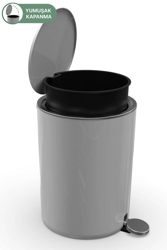 Lenox 5 Lt Pedallı Banyo Mutfak Çöp Kovası Gri - 6