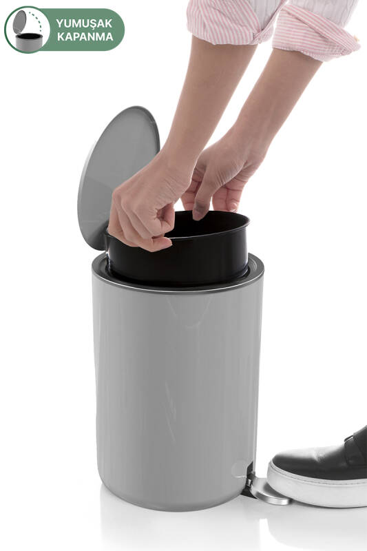 Lenox 5 LT Pedallı Banyo Mutfak Ofis Çöp Kovası - Gri - 2