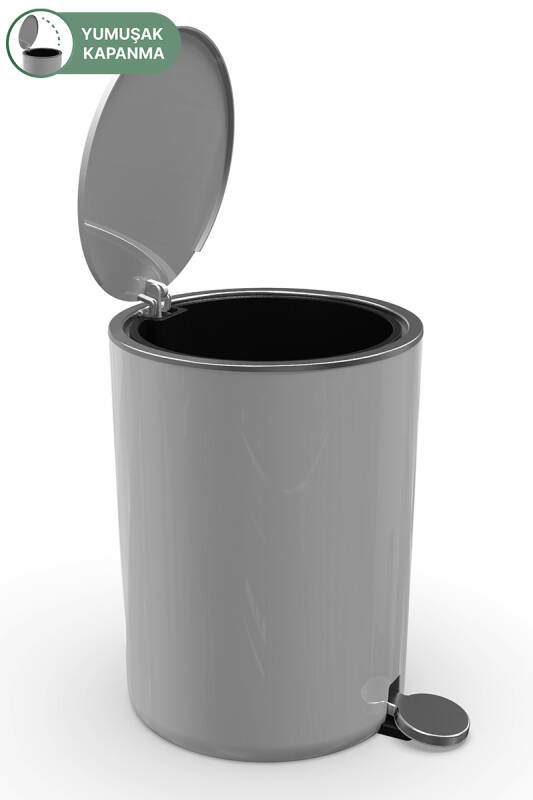 Lenox 5 LT Pedallı Banyo Mutfak Ofis Çöp Kovası - Gri - 4