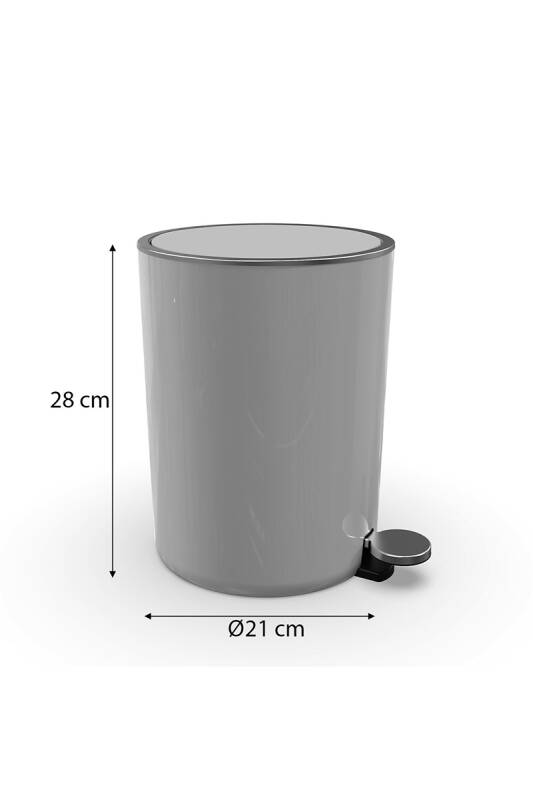 Lenox 5 LT Pedallı Banyo Mutfak Ofis Çöp Kovası - Gri - 6