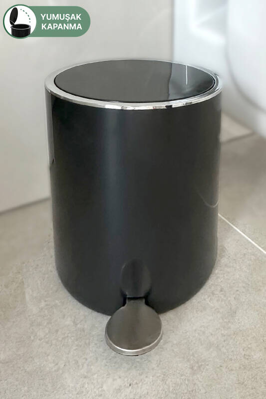 Lenox 5 LT Pedallı Banyo Mutfak Ofis Çöp Kovası - Siyah - 1