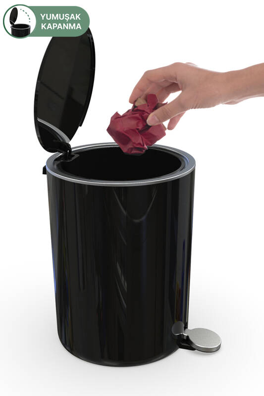 Lenox 5 LT Pedallı Banyo Mutfak Ofis Çöp Kovası - Siyah - 4
