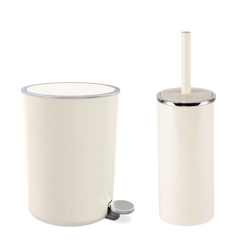 Lenox 5 Lt Pedallı Banyo Çöp Kova Tuvalet Fırçası Set Bej 2'Li - 1