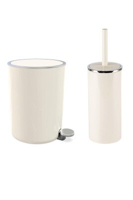 Lenox 5 Lt Pedallı Banyo Çöp Kova Tuvalet Fırçası Set Bej 2'Li - 1