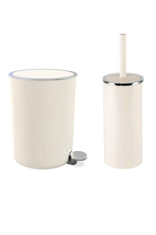 Lenox 5 Lt Pedallı Banyo Çöp Kova Tuvalet Fırçası Set Bej 2'Li - 1