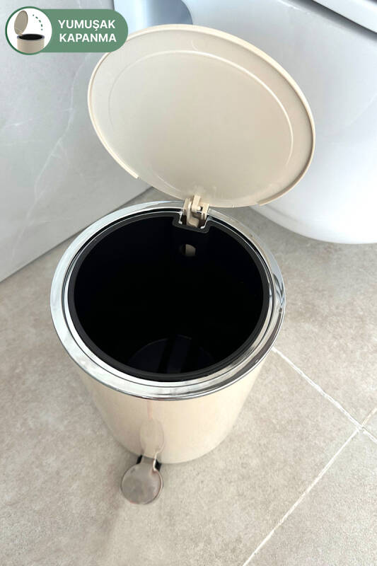 Lenox 5 Lt Pedallı Banyo Çöp Kova Tuvalet Fırçası Set Bej 2'Li - 7