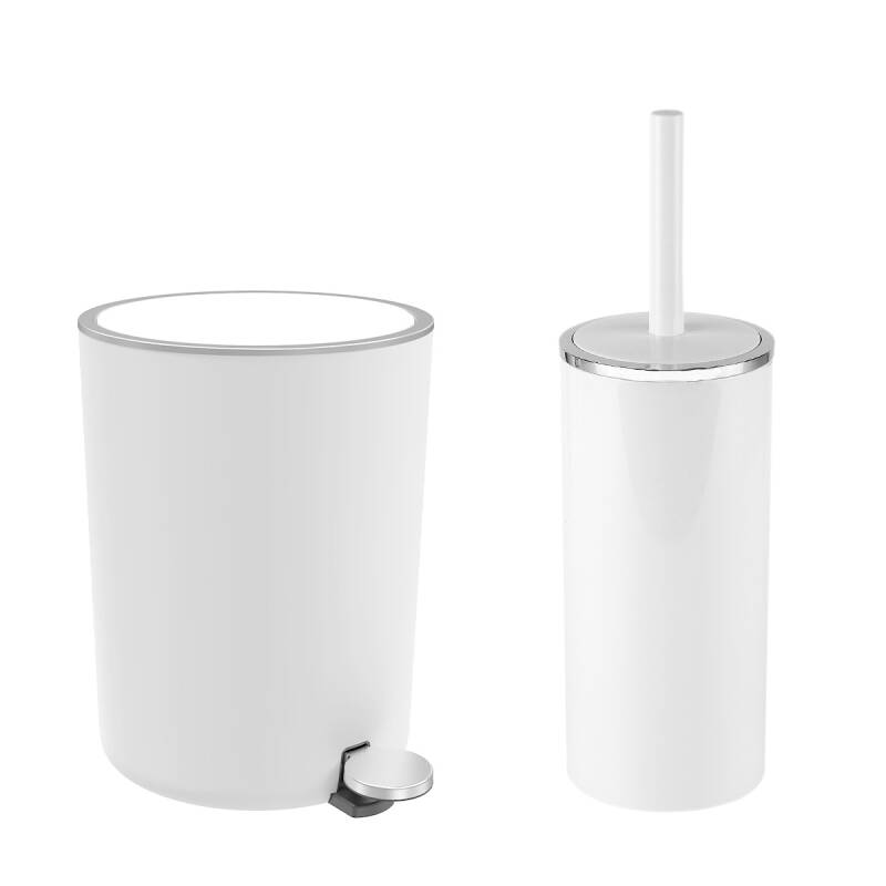 Lenox 5 Lt Pedallı Banyo Çöp Kovası Tuvalet Fırçası Set Beyaz 2'Li - 1