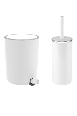 Lenox 5 Lt Pedallı Banyo Çöp Kovası Tuvalet Fırçası Set Beyaz 2'Li - 1