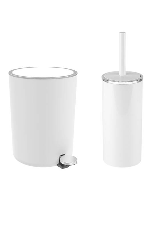 Lenox 5 Lt Pedallı Banyo Çöp Kovası Tuvalet Fırçası Set Beyaz 2'Li - 1